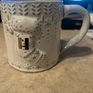 Anthropologie Grey Embossed Stocking Holiday Mug